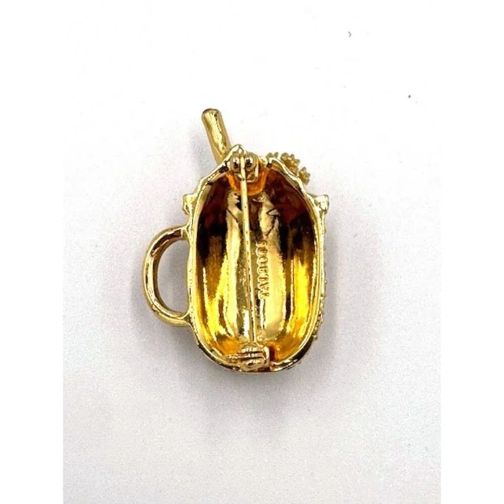 NWT Talbots Gold-Tone Pave Crystal Mug Brooch Pin With Straw & Whipped Cream - Picture 3 of 5
